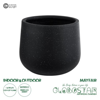 GloboStar® Artificial Garden MAYFAIR 20801 Διακοσμητικό Πολυεστερικό Τσιμεντένιο Κασπώ Γλάστρα - Flower Pot Μαύρο με Λευκές Λεπτομέριες Μ25 x Π27 x Υ30cm